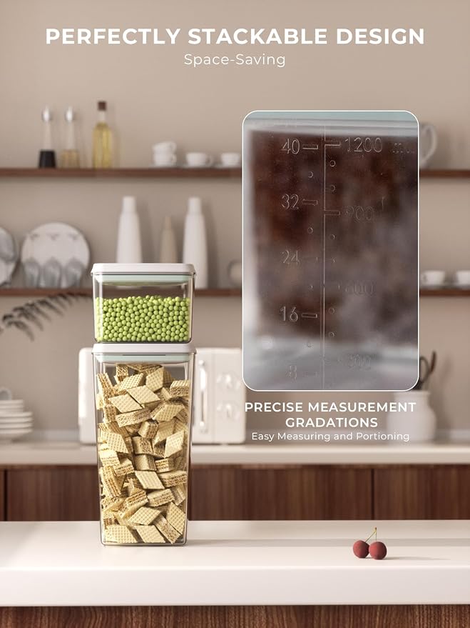 Pop Top Airtight Food Storage Containers, 4-Piece Pantry Starter Set with 4 Sizes, BPA-Free Clear Containers with Measurement Marks for Flour, Sugar, Cereal, Pasta