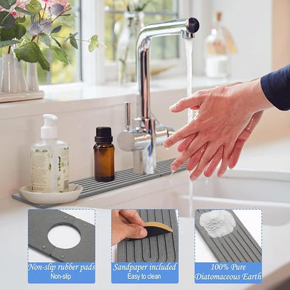 Stone Faucet Mat for Kitchen Sink- 23.6''x 3.9''Diatomite Fast-Drying Faucet Mat