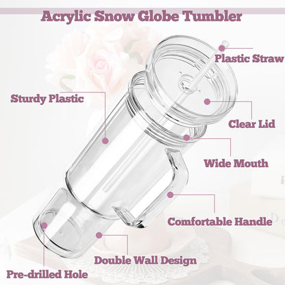 40 Oz Snow Globe Tumbler Supplies 4 Pack Acrylic Snowglobe Tumblers Cups with Handle Clear Pre-Drilled Double Wall Snow Globe Tumbler Starter Kit for DIY Glitter Tumblers
