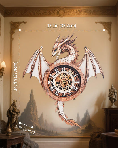 Rnfinewow 3D Puzzles for Adults, 3D Puzzle Dragon Clock Kit (with Pendulum), Wooden Puzzles for Adults Home Wall Decor Dragon Clock Christmas Day Puzzle Gifts for Men Women