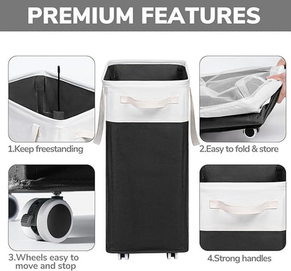 Goodpick Hamper with Wheels 75L 2-Pack, Tall Laundry Basket with Removable Wash