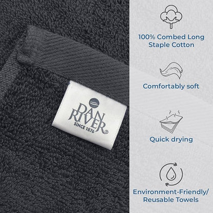 DAN RIVER Bath Towels Set of 4, 27 x 54 Inches, 100% Cotton, Larger & Lighter