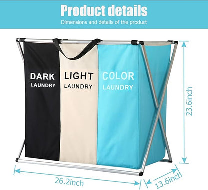 Laundry Cloth Hamper Sorter Basket Bin Foldable 3 Sections