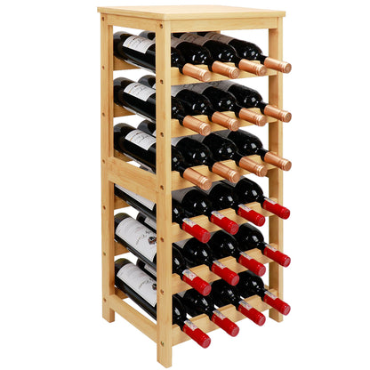 Thalomely Wine Rack Free Standing Floor, 6-Tier 24 Bottles Display Wine Storage Shelves with Table Top, Easy-Assembly Freestanding Bamboo Wine Racks for Kitchen Dining Room Bar, Natural