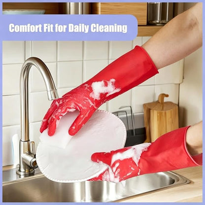 Rubber Kitchen Dishwashing Gloves - 4 Pairs Colorful Reusable Cleaning Gloves for Kitchen Washing Dishes and Household Cleaning(XL, Yellow+Red)