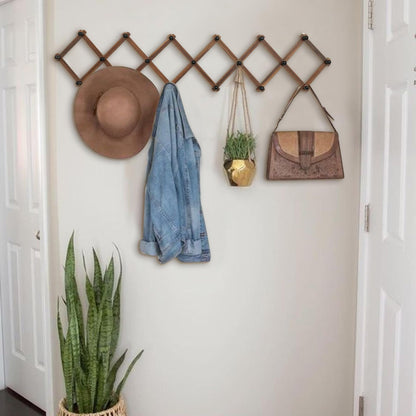 WGFKVAS Expandable Coat Rack, Accordion Wall Hangers, 19 Hooks Wooden Hat Rack Wall Mounted, Hat Hooks for Keys, Coffee Mug, Coats