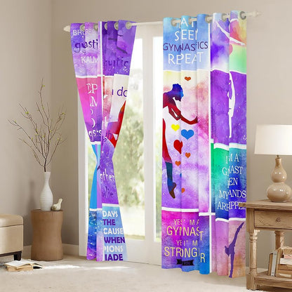 Gymnastic Cheerleading Blackout Curtains,Spiritual Strength Tie Dye Window Drapes for Kids Girls Women,Watercolor Plaid Starry Window Treatments Grommet Top 2 Panel Set Room Curtains,38Wx45L inch