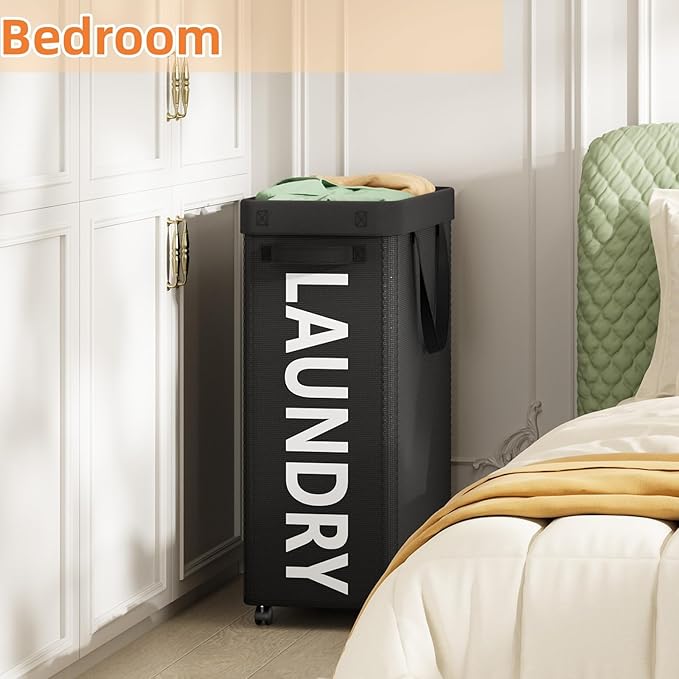 Laundry Basket with Wheels, 90L Rolling Laundry Hamper with Wheels, Large