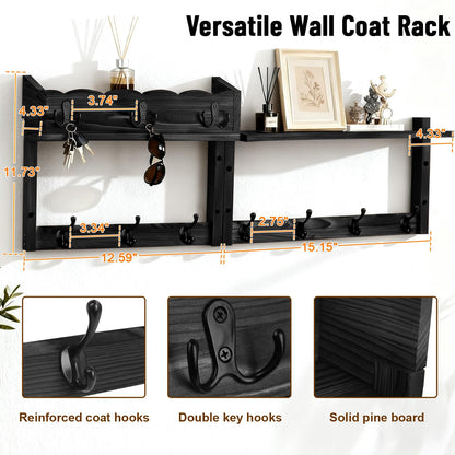 Dellicasi 28" Coat Rack Wall Mount with Shelf, Entryway Wall Mounted Coat Rack Wood Wall Coat Hooks with 7 Hooks 3 Key Hanger, Key Holder Wall Mount Mail Holder for Living Room, Bedroom