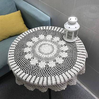 Hetao 100% Cotton Handmade Crochet Round Tablecloth Doilies Lace Table Covers,Beige, 27 Inch
