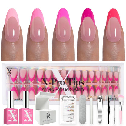 SXC Cosmetics French Tip Press On Nails - Skin Tone Nude and Color Series, Short Coffin X-Pro Tips Starter Kit ST119KIT