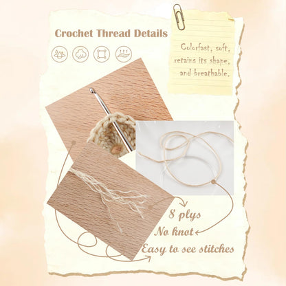 Lewhoo Size 3 Crochet Thread, 3 Pack Lace Yarn Ball 100% Cotton, 40g Each Ball Crochet Yarn for Hand Embroidery Natural