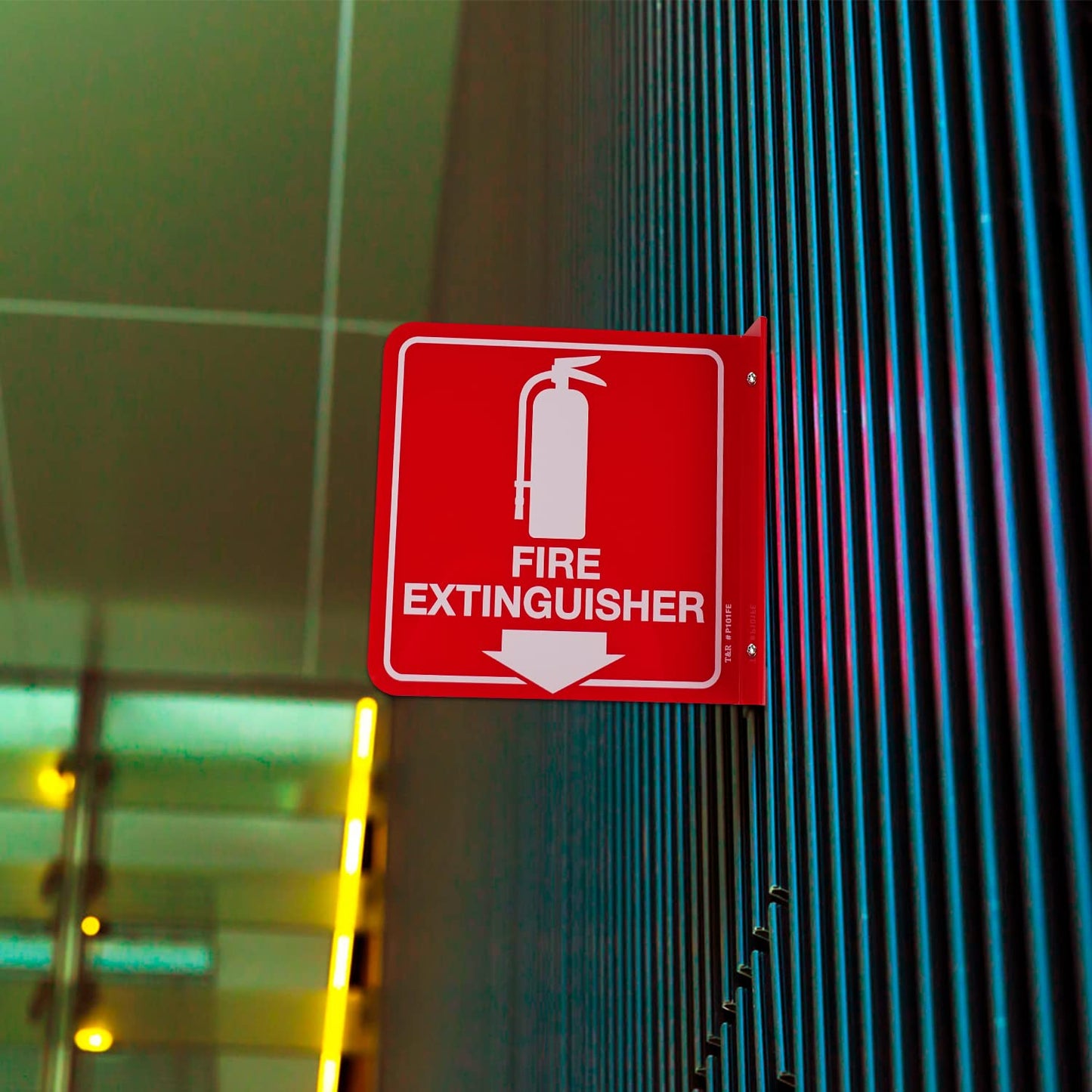 T&R Fire Extinguisher Sign, Fire Extinguisher with Down Arrow - 8 Pack - 6 x 6 Inches Acrylic, 2 pre-drilled holes, Includes Matching Screws, Use for Home Office/Business