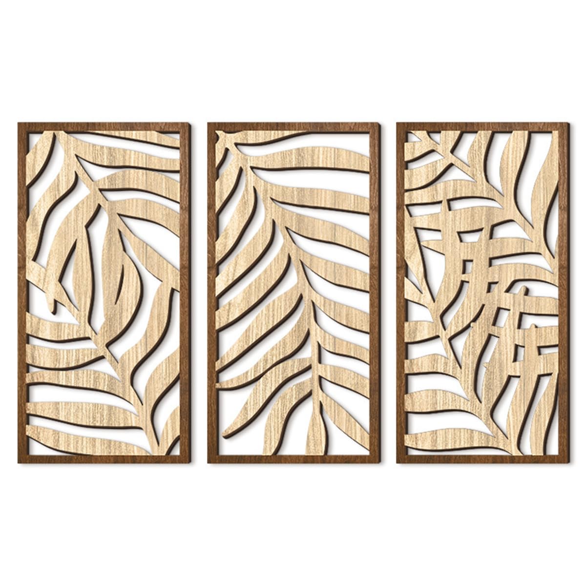 3 Pcs Tropical Leaf Wood Wall Art Decor, Wooden Minimalist Wall Hanging Decor, 3D Hollow Carved Craft Art Set, Boho Abstract Wall Sculptures Panels Decoration for Home Living Room Bedroom Kitchen (C)