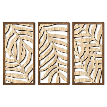 3 Pcs Tropical Leaf Wood Wall Art Decor, Wooden Minimalist Wall Hanging Decor, 3D Hollow Carved Craft Art Set, Boho Abstract Wall Sculptures Panels Decoration for Home Living Room Bedroom Kitchen (C)