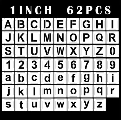 Mossdecal 62pcs Letter Stencils and Numbers 1 Inch, Small Reusable Alphabet Templates Interlocking Stencil Kit for Painting on Wood, Wall, Fabric, Rock, Chalkboard, Sign, Art Craft Stencils