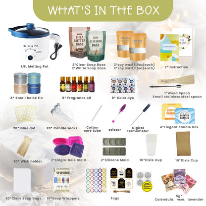 PIUH 2-in-1 Candle & Soap Making Kit for Beginners, All in one Complete DIY Craft Kit to Make Handcrafted Soap Bars + Scented Candles with Melting Pot, Wax, Soap Base, Molds, Fragrance Oils and Dyes