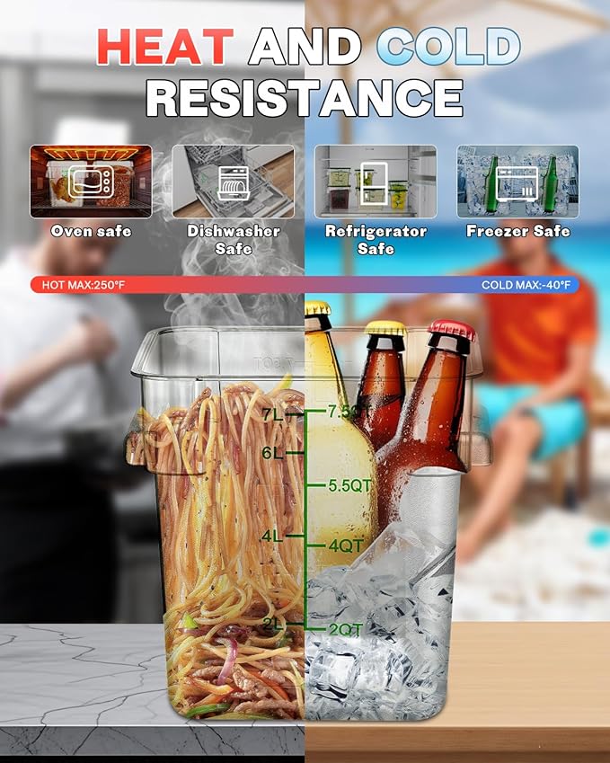 4QT NSF Food Storage Containers: 8 PCS Commercial Clear Food Storage Containers