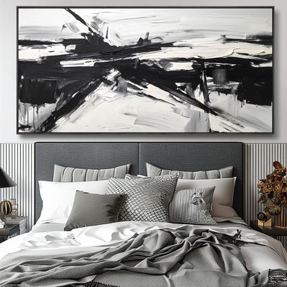 Wall Art Abstract Canvas Painting Black and White Modern Artwork for Living Room Bedroom Dining Room Home Office Decor 20"x40" with Framed