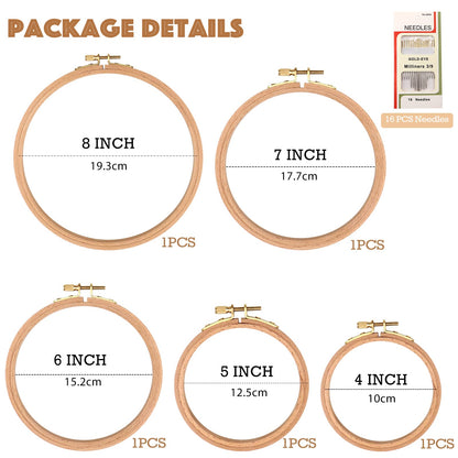 MUFEKUM 5 Pcs 5 Sizes Beech Wood Embroidery Hoops, Cross Stitch Hoop Wooden Circle for Embroidery, Cross Stitch, Needlework, Art Craft Sewing and Hanging, Wedding Wreath Decoration (4”,5”,6”,7”,8”)
