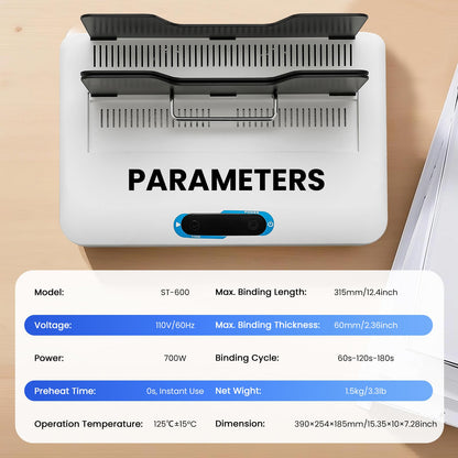 Mxmoonant Thermal Binding Machine Kit, No Preheat Time, Digital Display, 3 Levels Binding Time, Electric Binder 500 Sheets, Come with 20 pcs Binding Covers & 40 pcs Stickers 110V