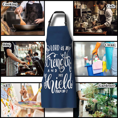 Olikked Baking Apron for Men the Lord Is My Strength and My Shield Bible Verse Modern Cute Aprons for Men for Kitchen Cooking Restaurant BBQ Painting Crafting 27” (W) x 31” (H), Waterproof Aprons