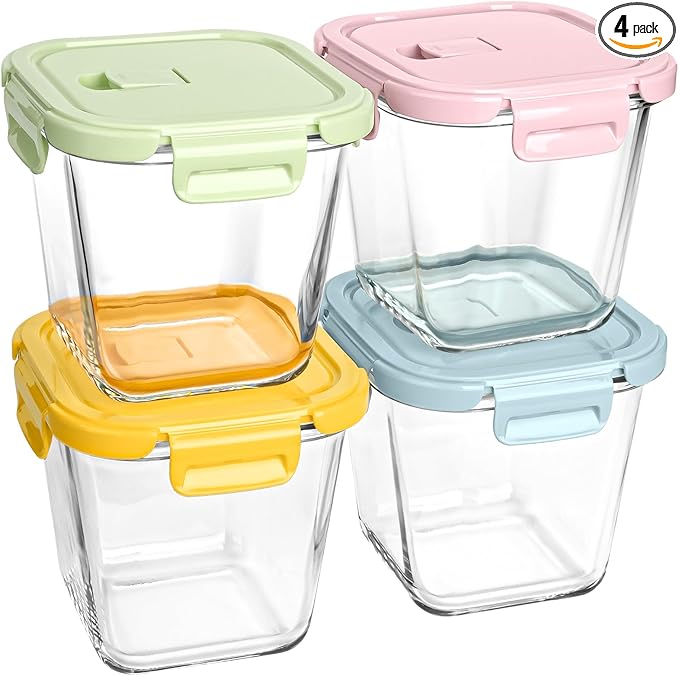 Glass Soup Containers with lids 4 Cup, 32 oz Glass Storage Containers, Tall
