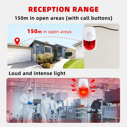 SavvyMate Panic Button Alarm, 120dB Strobe Siren Alarm System, 492FT Range, 1 Receiver with 2 Emergency Buttons, Emergency Alert System for House Business Shop, Office Siren with Sound and Light
