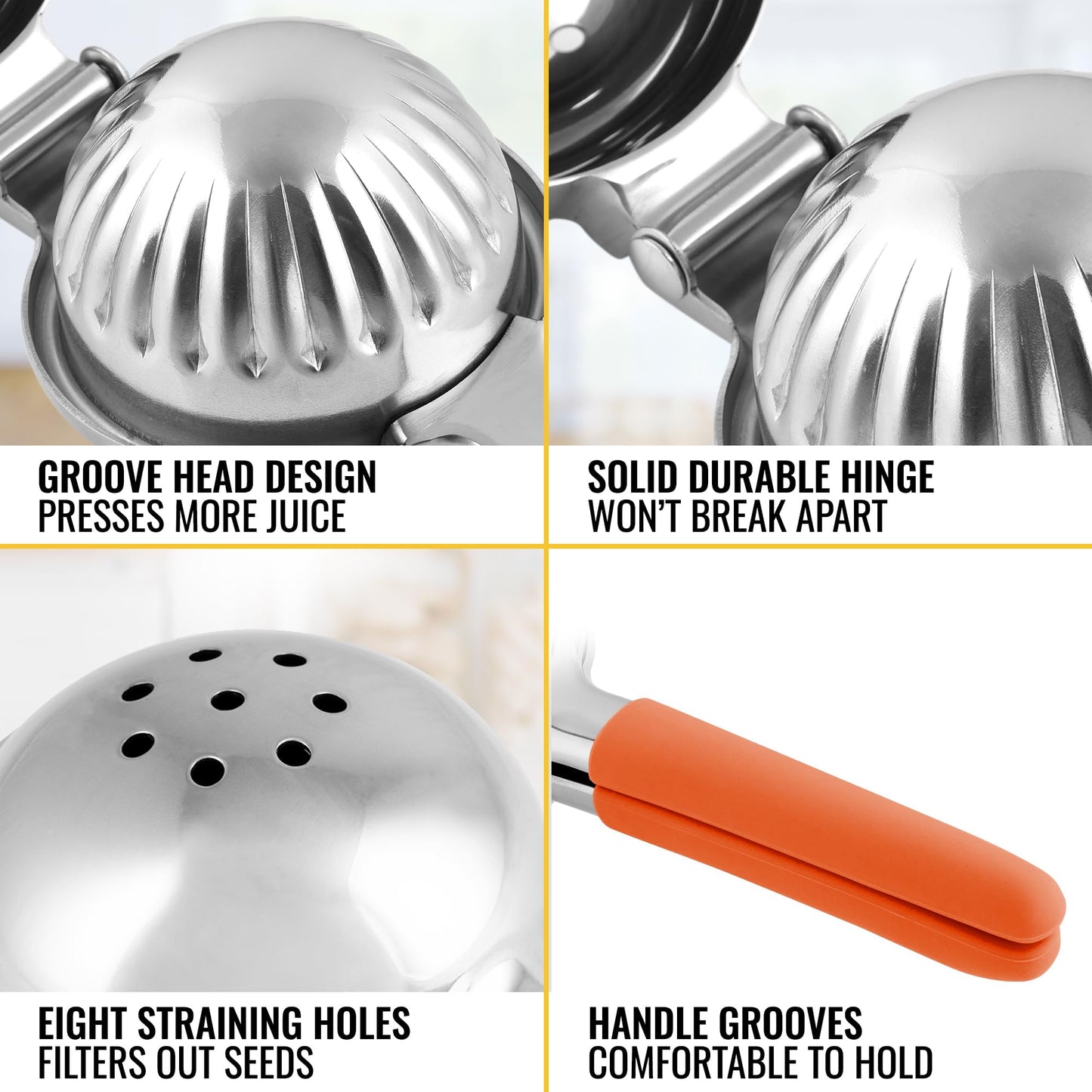 Zulay Lemon Squeezer Stainless Steel with Premium Heavy Duty Solid Metal Squeezer Bowl (Black Grip, Large)