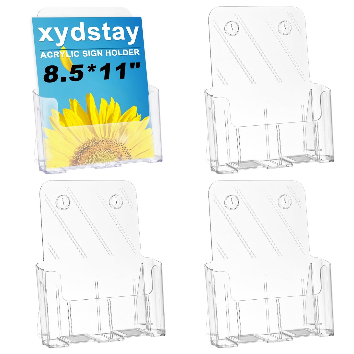 xydstay Acrylic Brochure Holder 8.5x11 Inches Slant Back Design, Clear Display Stand, Plastic Table Stand Sign Holder,Pamphlet Holder Flyer Holder, Acrylic Display Stand, Acrylic Table Signs Plastic Paper Holder for Office, Home, Store, 4 Pack