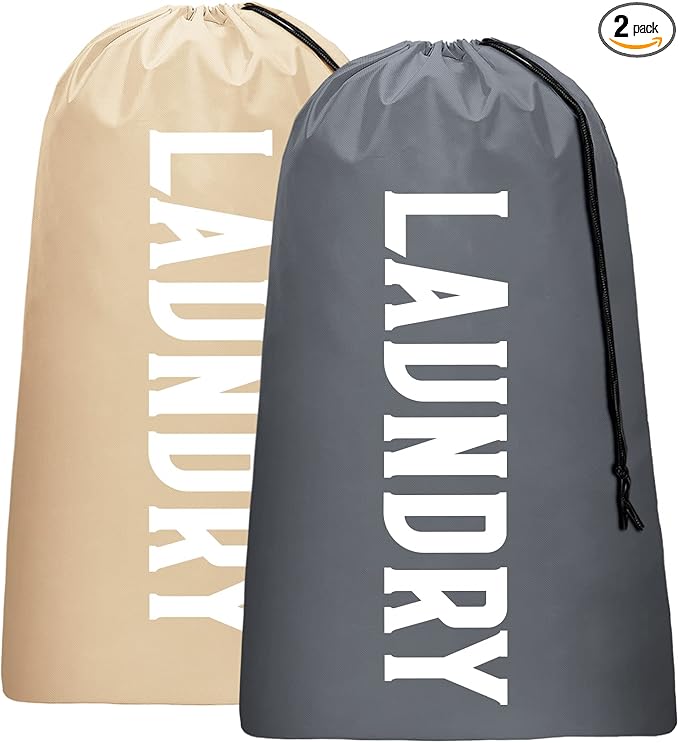 2 Pack XL Travel Laundry Bag, Machine Washable Dirty Clothes Organizer
