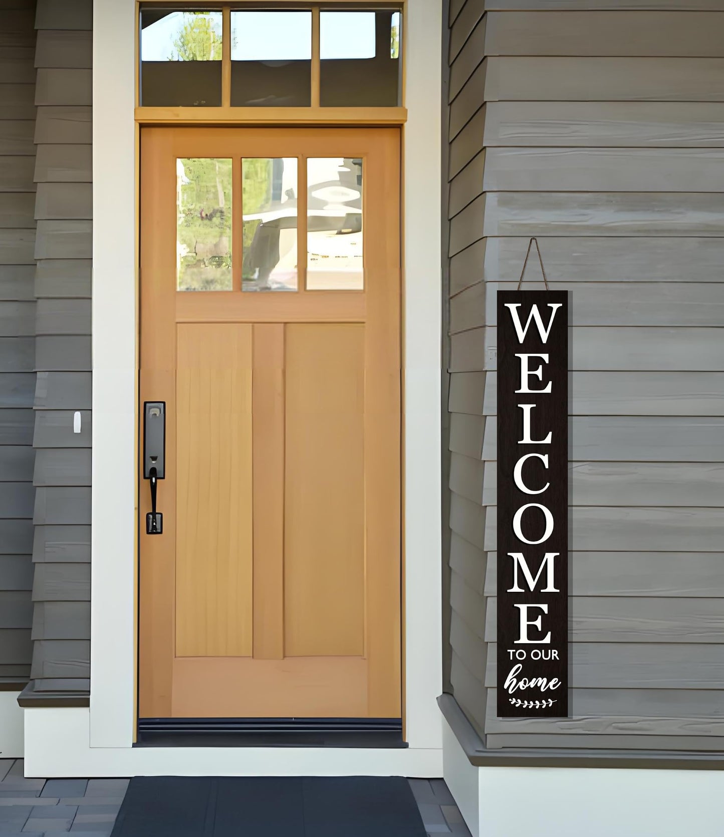 Vertical Wood Welcome Sign for Front Porch Vertical Decorative Sign Front Door Outdoor Indoor Welcome Sign 47.2x7.8 Inch Large Farmhouse Style(black)