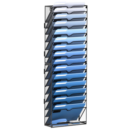 DALTACK Wall File Holder 16 Tier Hanging Wall File Organizer, for Papers Mails Folders Clipboard Magazine Organization for Office Home School Classroom, Mesh Metal, Assembly Needed, Black