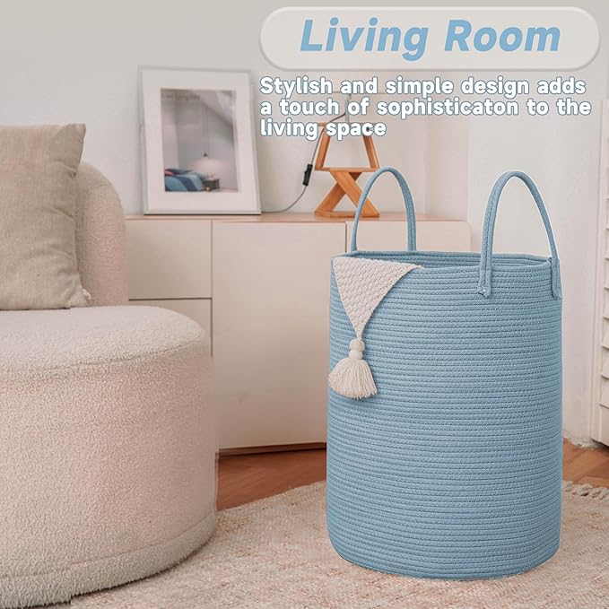 Large Woven Laundry Basket Hamper, 80L Cotton Rope Storage Bin