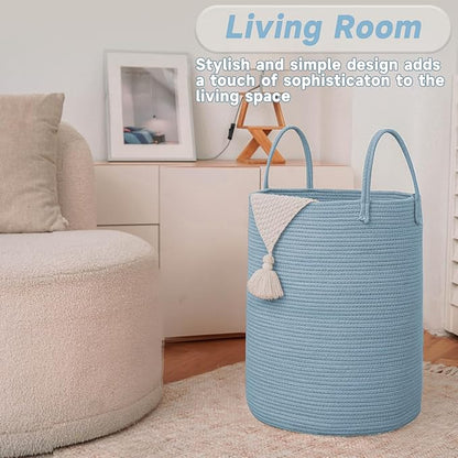 Large Woven Laundry Basket Hamper, 80L Cotton Rope Storage Bin