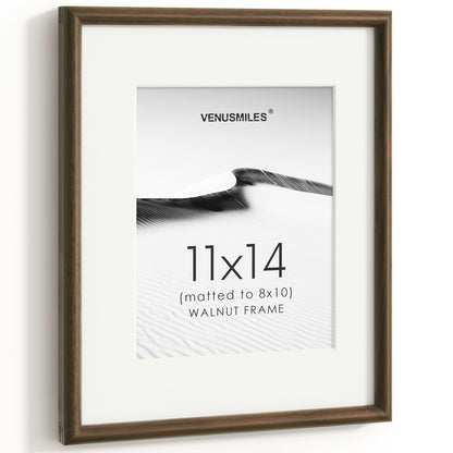 Venusmiles 11x14 Picture Frame, Natural Solid USA-Sourced Walnut Wood Photo Frames with HD Tempered Glass, Handcrafted Rounded Edge Wooden Frame Matted to 8x10, Gallery Wall Art Mount Display