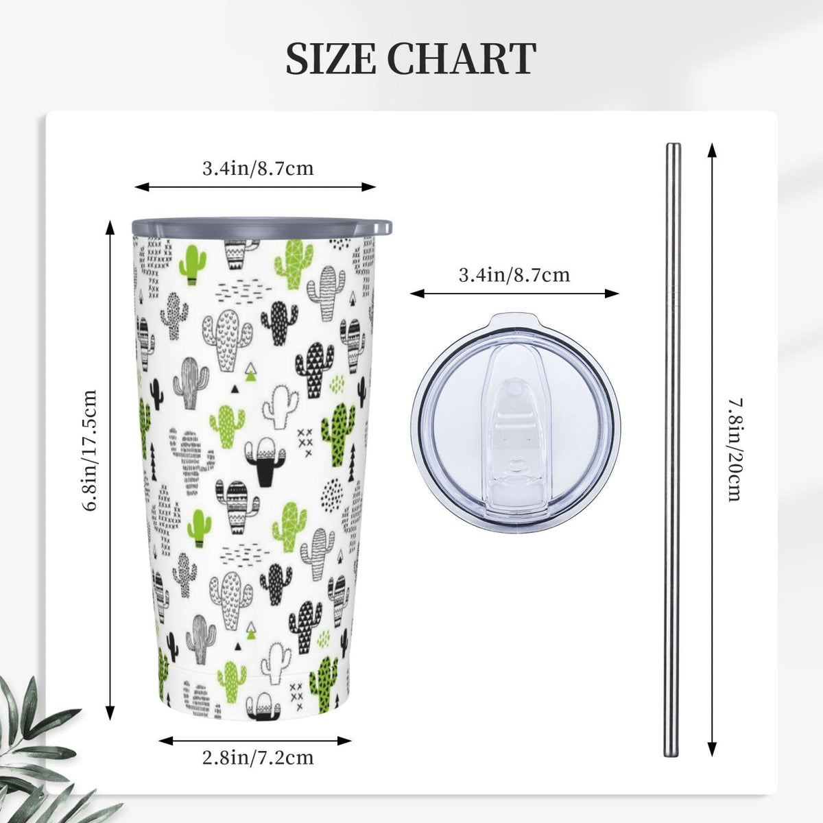 JASROTAO Cute Cacti Tumbler with Straw, Green Cactus 20oz Stainless Steel Vacuum Insulated Coffee Cup Travel Mug, Leakproof Lid, Souvenir for Women Men (Halloween, Birthday, Christmas)