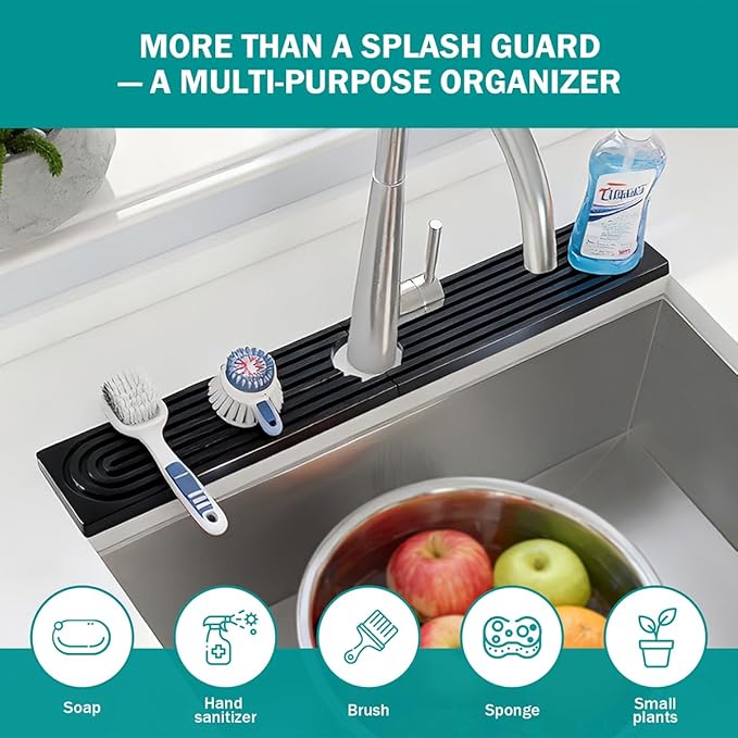 PEKER Teak Wood Faucet Mat for Kitchen Sink 23.6" – Natural Teak Sink Splash