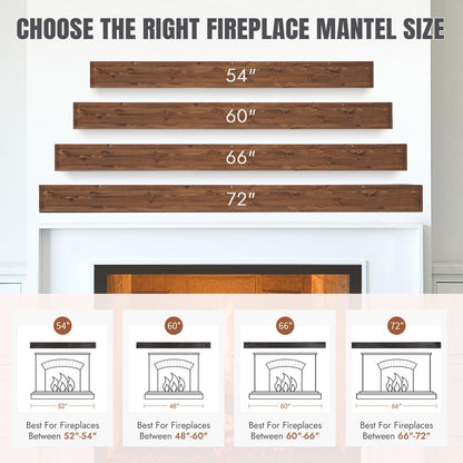 GoCampDirect Fireplace Mantle Shelf - 54×8×5Inch Handcrafted Wall Floating Mantel Shelf for Over Fireplace - Rustic Traditional Wooden Fireplace Mantels with Invisible Heavy Duty Wood Bracket