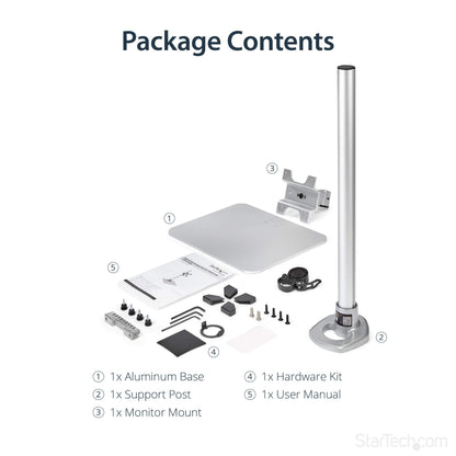 StarTech.com Single Monitor Stand, Adjustable, Supports UHD, iMac and Apple Thunderbolt Displays from 12'' to 34" (30.9lb/14kg), Premium Single Screen VESA Monitor Mount Stand, Silver, TAA