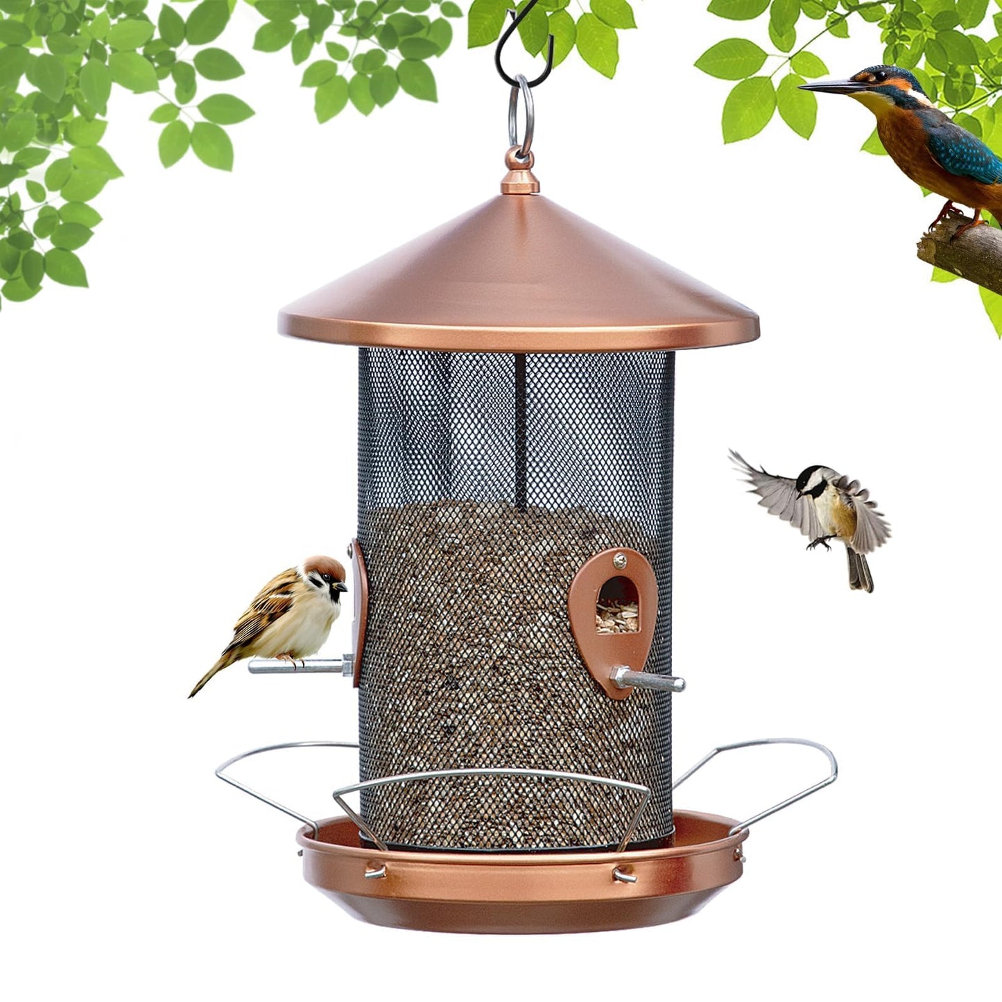 Philodwell Large Bird Feeders for Outside: 12.6inch Metal for Outdoors Hanging with Copper for Garden Yard Outside Decor Cardinal Finch - Gardening Gifts for Women Men