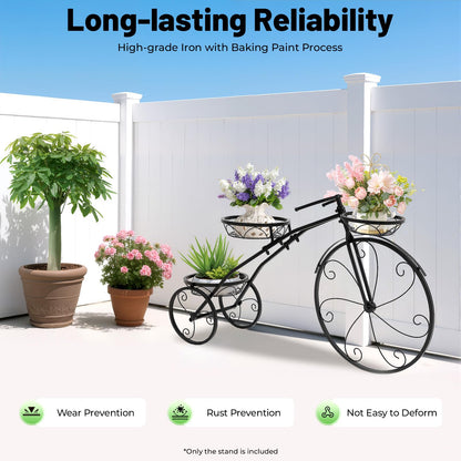 HCYHSLH Metal Bicycle Planter, 3 Tier Bicycle Flower Stand, 22 lbs Capacity Black Plant Pot Display Holder, 4.41lbs Indoor Outdoor Garden Patio Decor w/3 Flower Baskets, for Balconies