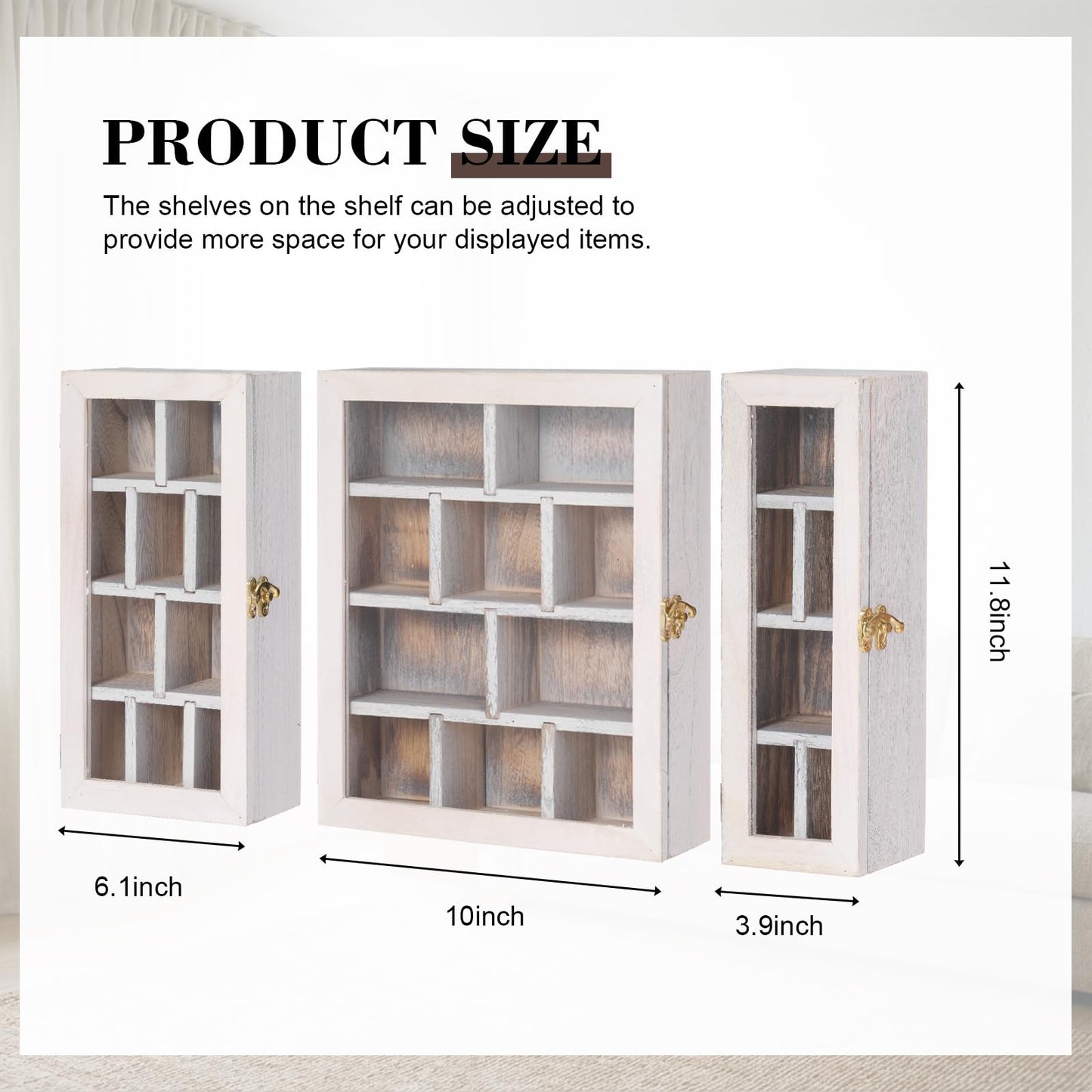 DoubleFill Wooden Trinket Display Shelf Shadow Box with Shelves Large Wall Mounted Display Storage Mini Figures Curio Trinket Medals Crafts Collections (Antique White)