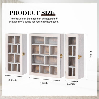 DoubleFill Wooden Trinket Display Shelf Shadow Box with Shelves Large Wall Mounted Display Storage Mini Figures Curio Trinket Medals Crafts Collections (Antique White)