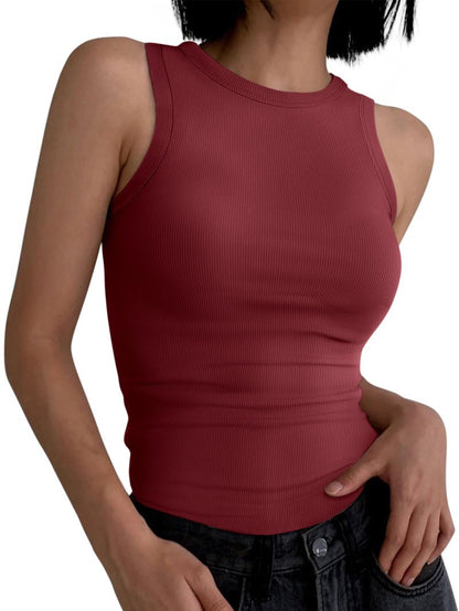 ANRABESS Womens Sleeveless High Neck Tank Tops Fashion Summer Casual Basic Slim Fit Ribbed Racerback Top Shirt Clothes Burgundy Large