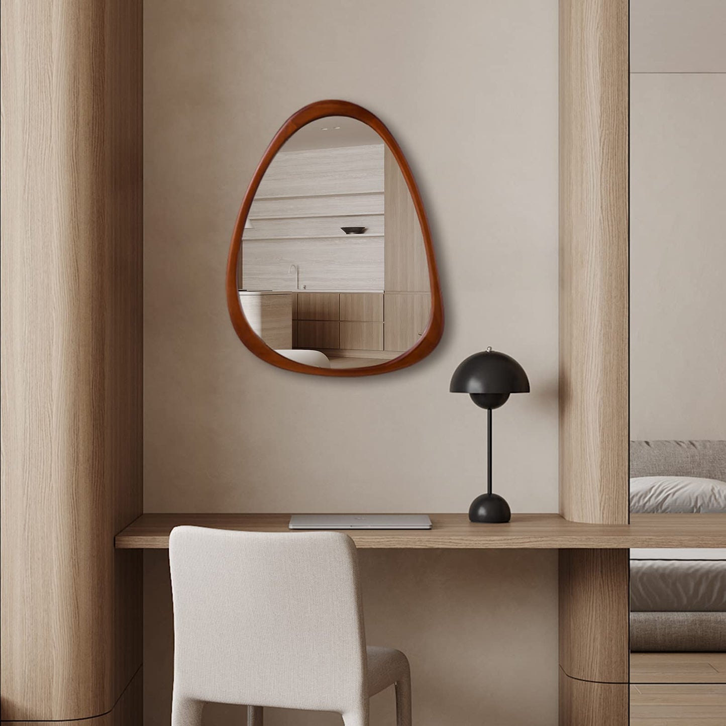 COOL2DAY 28"x 22" Irregular Wood Wall Frame Mirror, Asymmetrical Abstract Decorative Mirror for Living Room, Bedroom, Entryway, Bathroom
