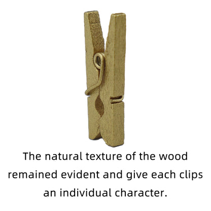 WOSHIGOU 200 PCS 1 Inch Wooden Gold Clothespins, Mini Clothes Pins for Hanging Photos, Natural Texture - Strong Springs for DIY Project and Crafts Display (Cute, Tiny Size 2.5cm)