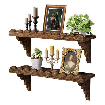QsQueen Scalloped Wood Wall Shelf – 17 Inch Floating Shelf with Wood Brackets, Easy to Install Rustic Wall Shelf for Living Room, Bedroom, Bathroom, or Any Space