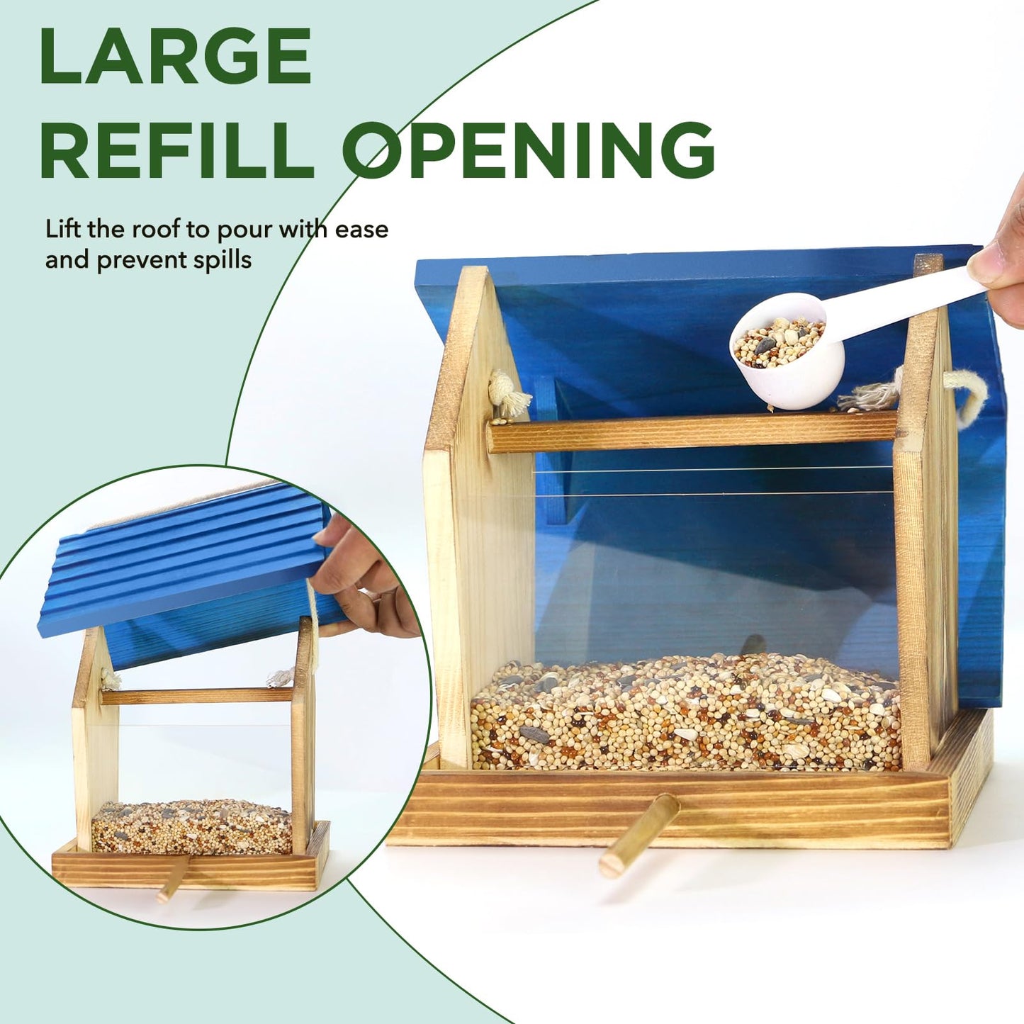 Cedar Wooden Bird Feeders for Outdoors Hanging– Large, Weatherproof Wild Bird House Feeder–Pre-Assembled, Hopper Design, Anti-Squirrel, Easy Fill for Cardinals, Bluebirds, Oriole & Finches