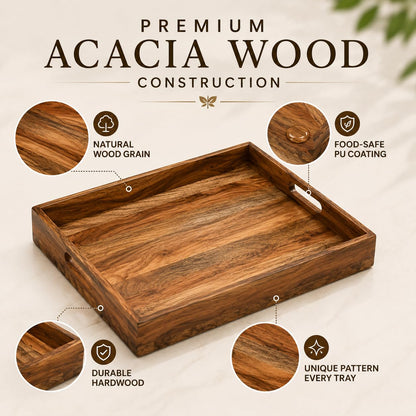 WEBHUSHI Acacia and Mango Wood Serving Tray, 14 x 10 Inches, Brown, 1.5